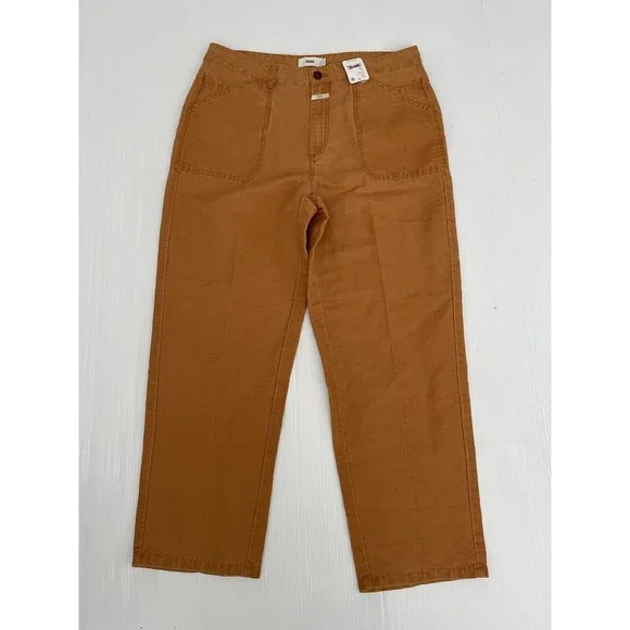 NWT Free People CLOSED Linen Cotton ''Abe'' Preppy Pants Earth Orange Size 34
